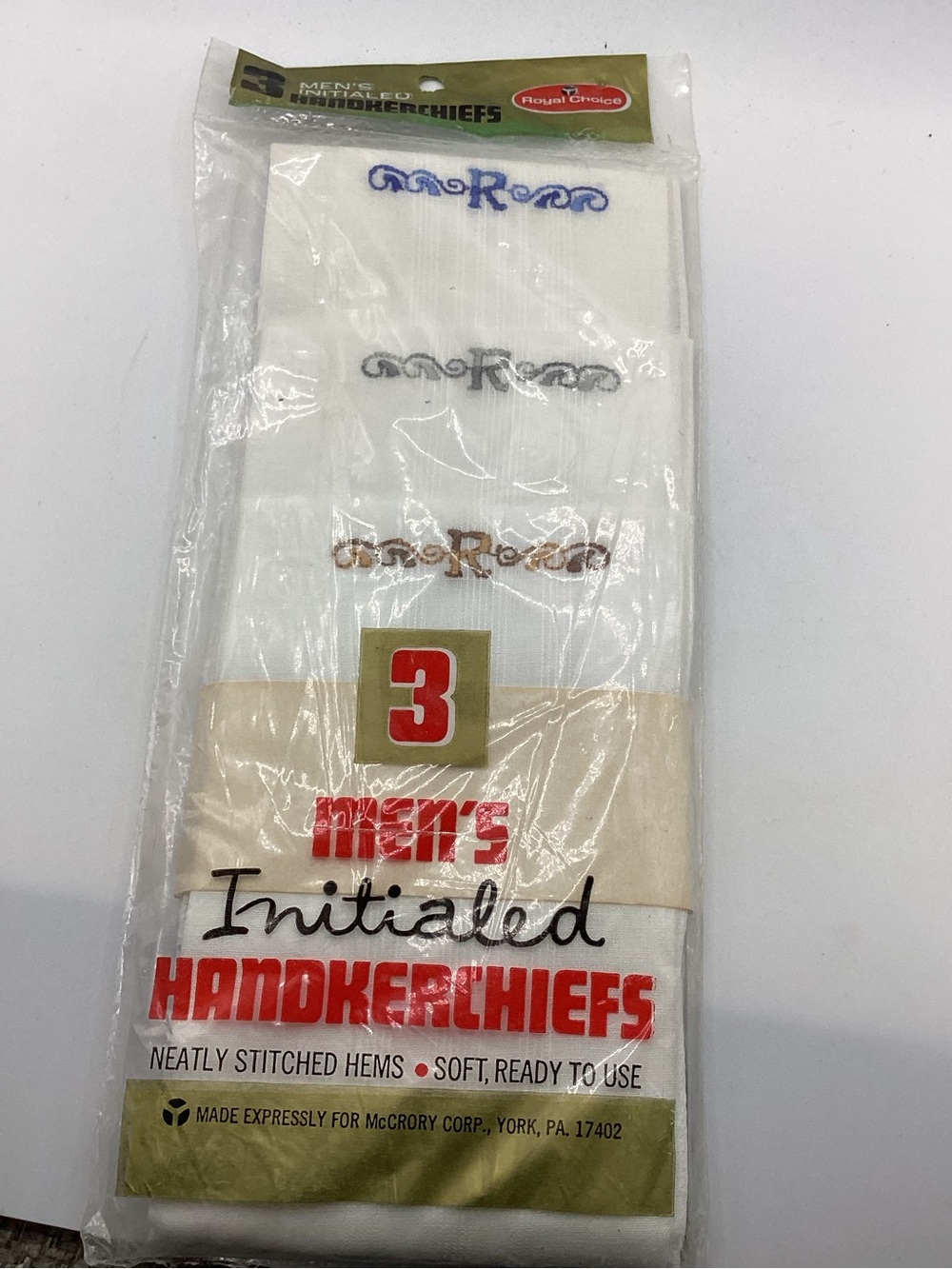 Royal Choice brand men's initialed handkerchiefs “R”